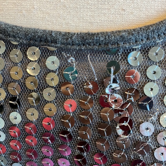 Sequin Top Tank Knit Long Sleeve Belted Charcoal Gray Womens Medium Tie Belt - Picture 13 of 16